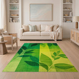 Vibrant Green Leaf Grid Area Rug