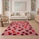 Fruit Pattern Whimsical Cherry Print Pink Area Rug