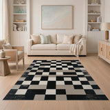 Distressed Black White Geometric Area Rug