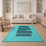 Blue and Teal Teal Blue Geometric Stripe Area Rug