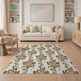 Ornate Brown Floral Vine Area Rug