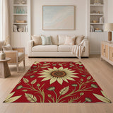 Red Sunflower Poppy Floral Area Rug