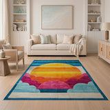 Geometric Sunset Sun Multi-Color Area Rug