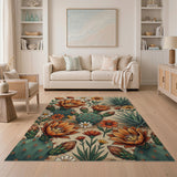 Orange Southwestern Cactus Bloom Area Rug