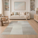 Neutral Beige Geometric Tile Block Area Rug