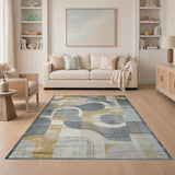 Modern Geometric Abstract Area Rug Grey Teal Gold