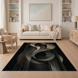 Gold Silver Abstract Wave Geometric Rug