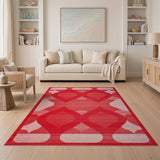 Bold Red Geometric Oval Area Rug