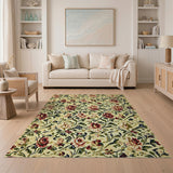 Vintage Red Peony Floral Cream Area Rug