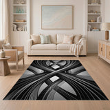 Black White Interwoven Lines Area Rug