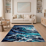 Curling Ocean Wave Blue Teal Area Rug