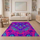 Vivid Pink Purple Butterfly Floral Area Rug