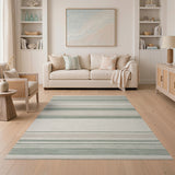 ODIKA Washable Sage Green Striped Area Rug - Low Pile, Non-Slip & Pet Friendly