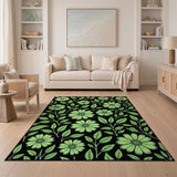 Vibrant Lime Green Daisy Floral Area Rug