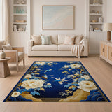 Navy Peony and Kingfisher Floral Rug