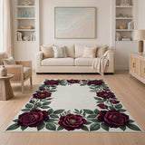 Vintage Red Rose Floral Frame Rug