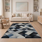 Modern Blue Grey Diamond Geometric Area Rug