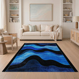 Blue and Teal Cascading Blue Waves Abstract Area Rug