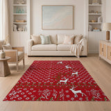 Red Reindeer Snowflake Holiday Area Rug