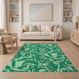 Stylized Green Leaf Area Rug
