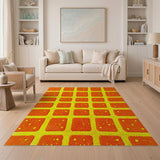 Bold Orange Grid Textured Area Rug on Yellow