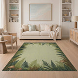 Lush Fern Fronds Mushroom Border Green Rug