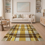 Brown Tan Plaid Rustic Farmhouse Rug with Houses