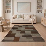 Geometric Brown Tan Striped Patchwork Rug