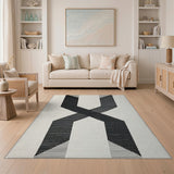 Black White Geometric X Area Rug