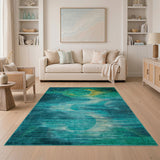 Teal Abstract Wave Moon Area Rug