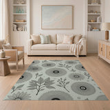 Vintage Grey Sunflower Line Art Rug