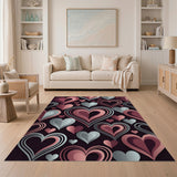 Pink Layered Pink Hearts Geometric Area Rug