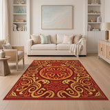 Opulent Red Gold Mandala Persian Rug