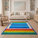 Vibrant Rainbow Stripe Geometric Area Rug