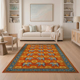 Vibrant Orange Elephant Motif Area Rug