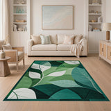 Green Layered Green Leaves Abstract Area Rug