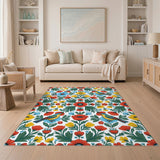 Vibrant Floral Birds Multi-Color Area Rug