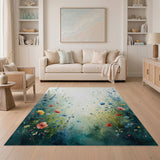 Washable Watercolor Floral Meadow Area Rug - Low Pile & Non-Slip