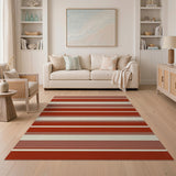 Terracotta and Cream Striped Area Rug