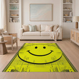 Glitchy Yellow Smiley Face Area Rug
