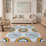 Grey Mice Rainbow Circle Kids Washable Area Rug