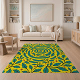 Vibrant Yellow Teal Holly Eucalyptus Spiral Rug