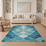 Teal Blue Geometric Diamond Area Rug