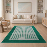 Green Emerald Green Octagon Geometric Area Rug