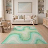 Teal Green Fluid Wave Abstract Area Rug