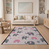 Playful Pink Elephant Cartoon Area Rug