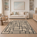 Beige Geometric Maze Line Area Rug
