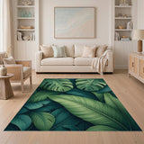 Lush Coastal Beach Lush Monstera Leaves Green Area Rug