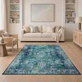 Teal Blue Traditional Persian Area Rug
