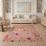 Vintage Pink Floral Embroidered Area Rug